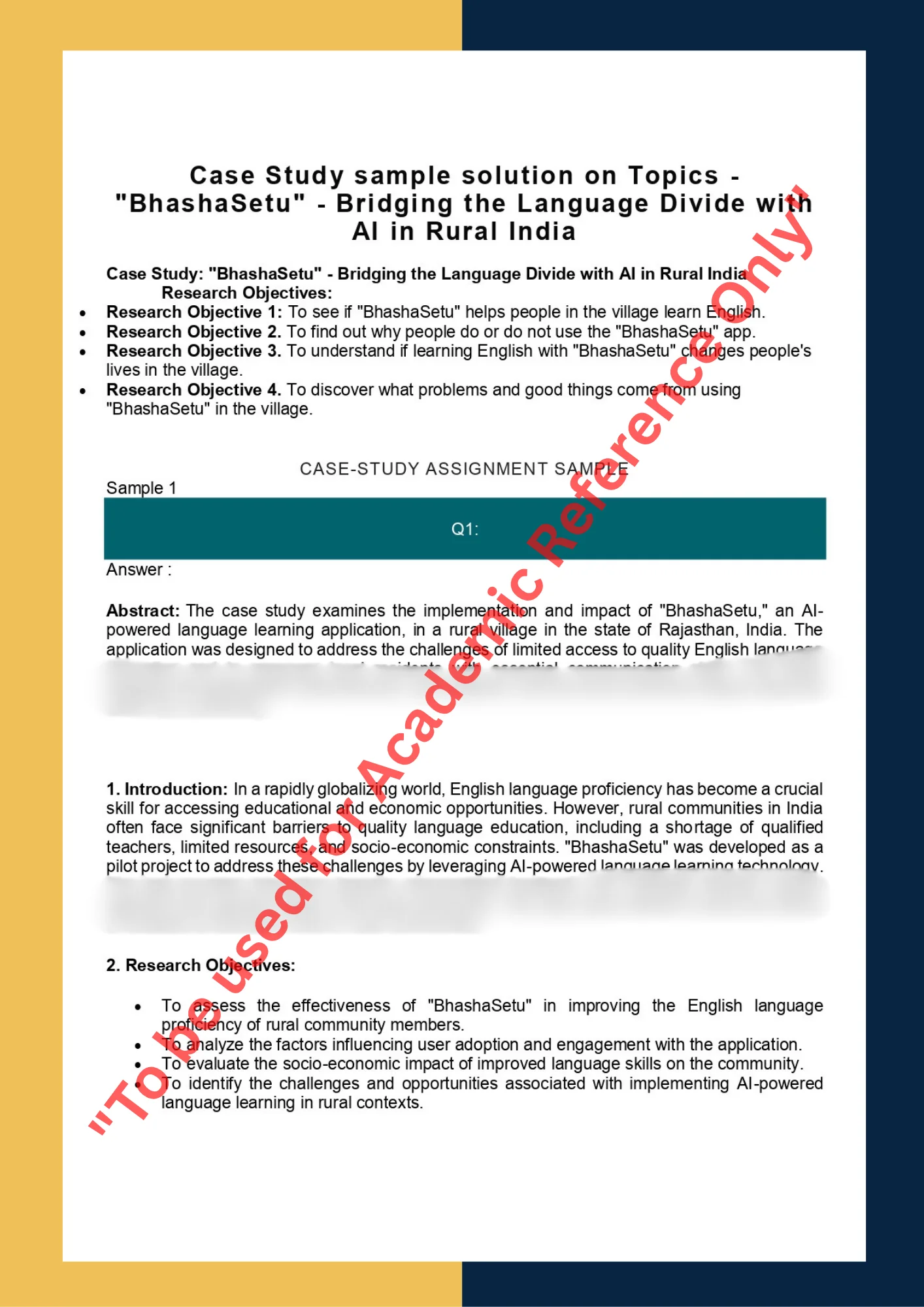 Case Study sample solution on Topics - "BhashaSetu" - Bridging the Language Divide with AI in Rural India 0